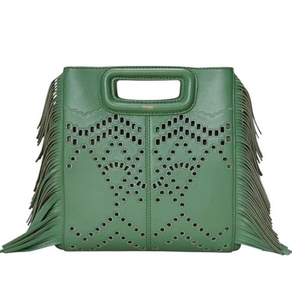 Maje Handbags - MAJE Perforated Fringed Leather M Bag in Green